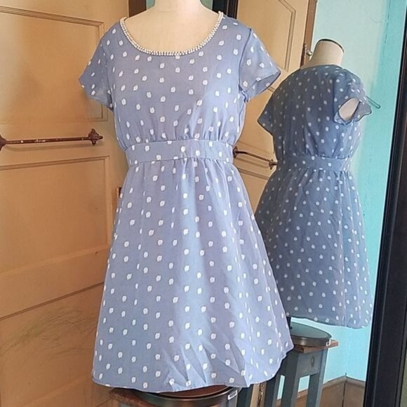 DRESS Annabella Blue White POLKA DOT Pearl NECKLACE Women's WOMAN'S Medium - Picture 3 of 16